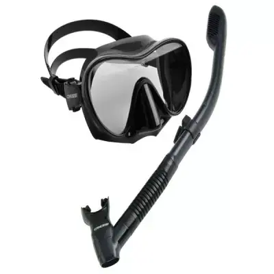 Schnorchelset mit rahmenloser Maske F1 und Dry Schnorchel in Schwarz Preisknaller