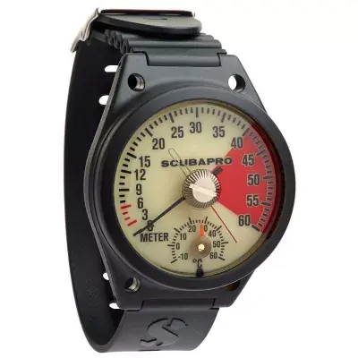 Scubapro Tiefenmesser 60m analog Armband mit Temperatur Expressversand
