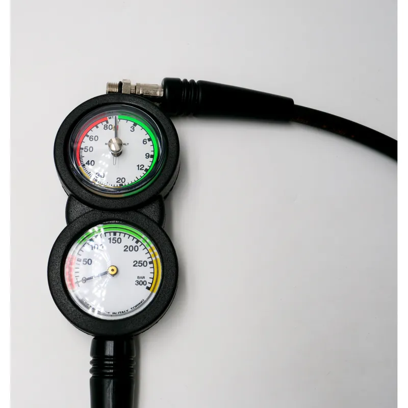Zweierkonsole Tauchinstrumente mit Finimeter und Tiefenmesser mit 80cm HD Schlauch Markenware