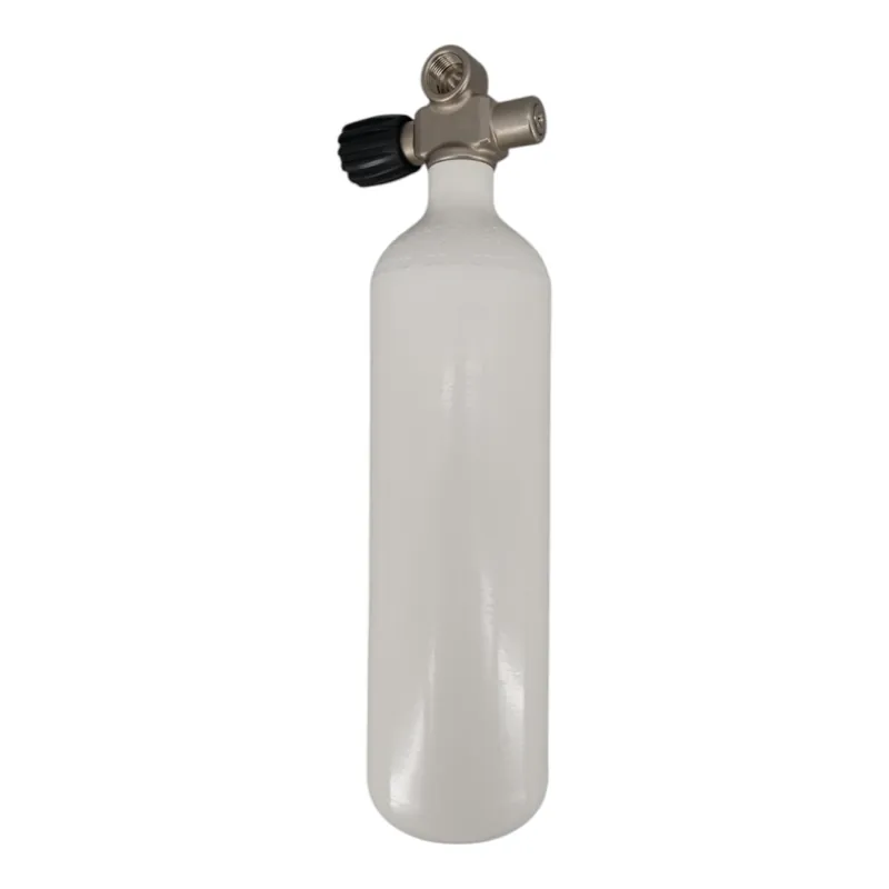 Diving bottle 2 liters 232bar complete with valve bottle neck thread M25x2 white Bridge valve G5/8 HTD-Left Echt