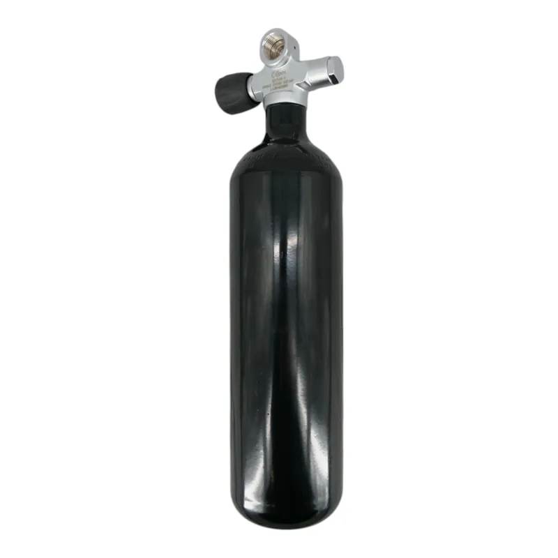 Zertifiziert Tauchflasche 2 Liter 232bar komplett mit Ventil Flaschenhalsgewinde M25x2 schwarz Brückenventil G5/8 LA-Links