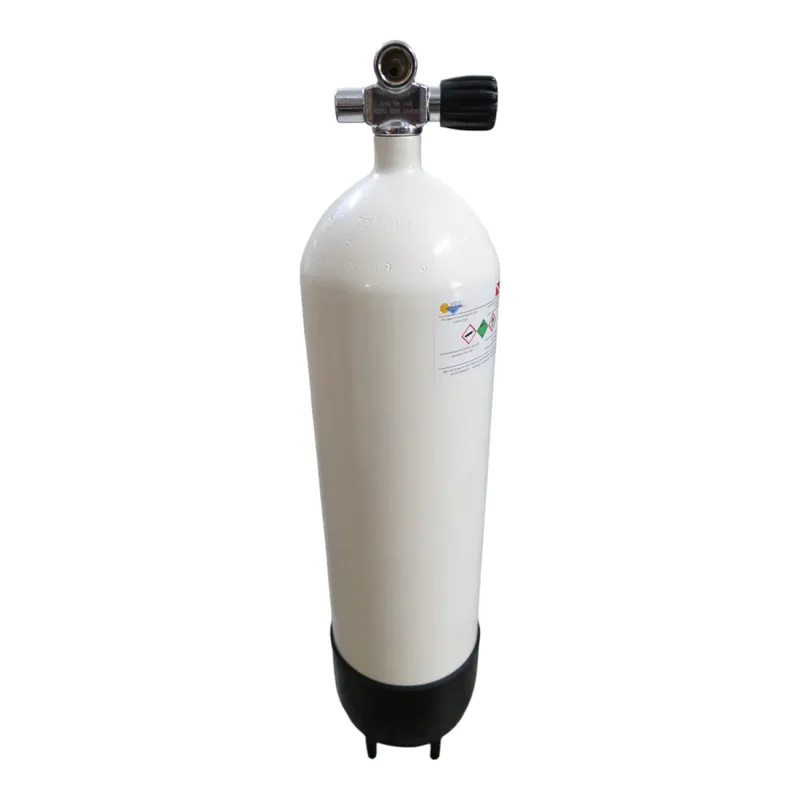 Used steel cylinder / scuba tank 12 liter 232 bar 178mm M25x2 white with expandable bridge valve right, stand and TÜV certificate Super-Preis