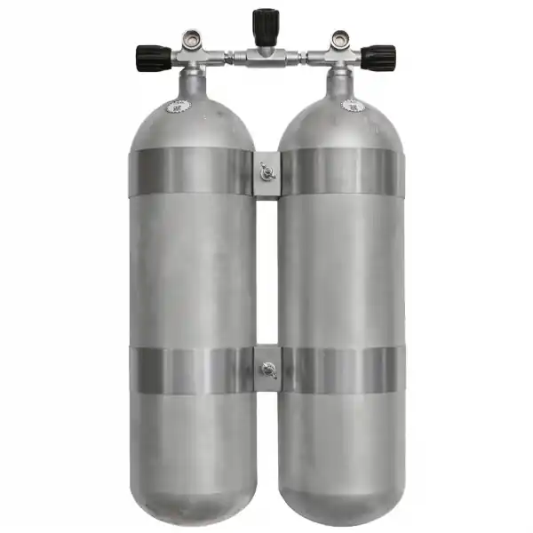 Kracherpreis Faber Doppelgerät 2x12L lang Stahlflasche 200bar - Hot Dipped - Absperrbrücke - V 4 Tec Schellen