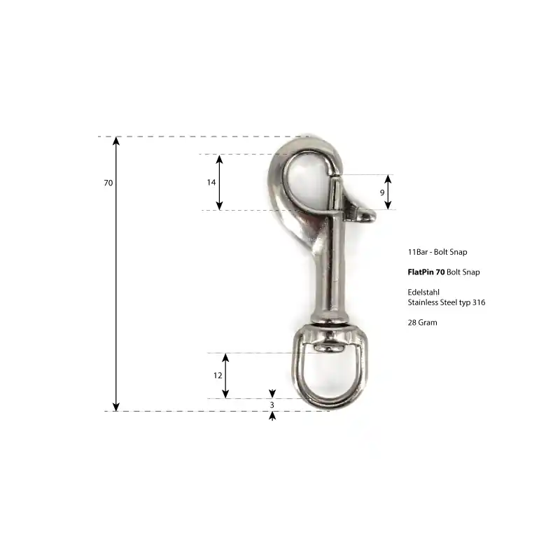 11BAR Flatpin Boltsnap - 70mm Edelstahl V4A Direkt Vom Hersteller