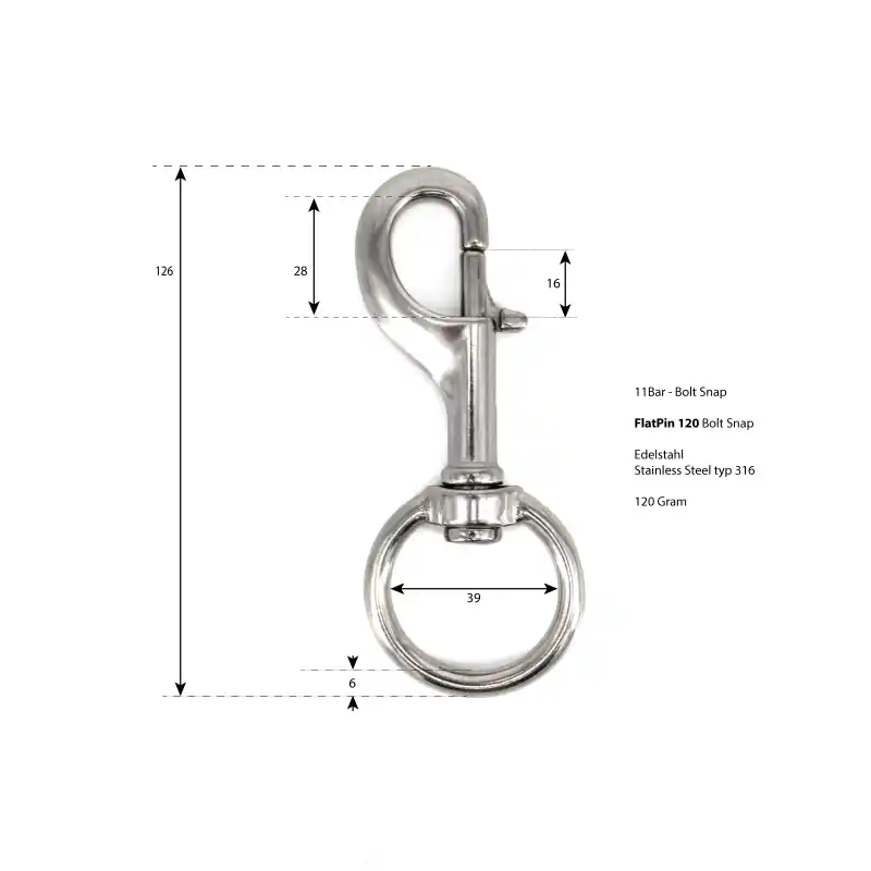 11BAR - Flatpin Boltsnap - Edelstahl V4A - 120mm Top-Preis