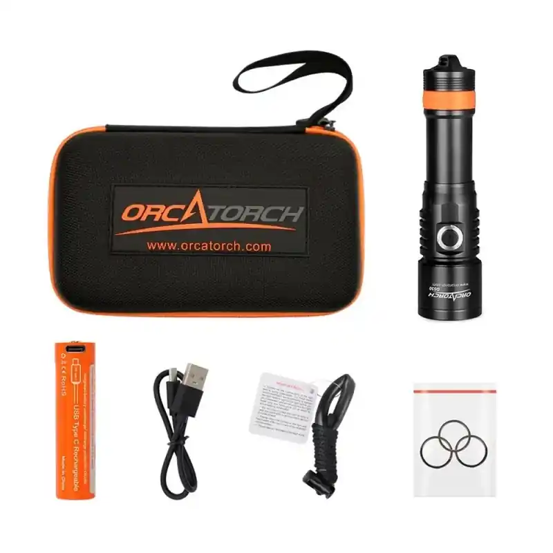 Expressversand OrcaTorch - D530 Taucherlampe - 8 Grad Super Focus - 2 x Akkus - max. 1300 Lumen