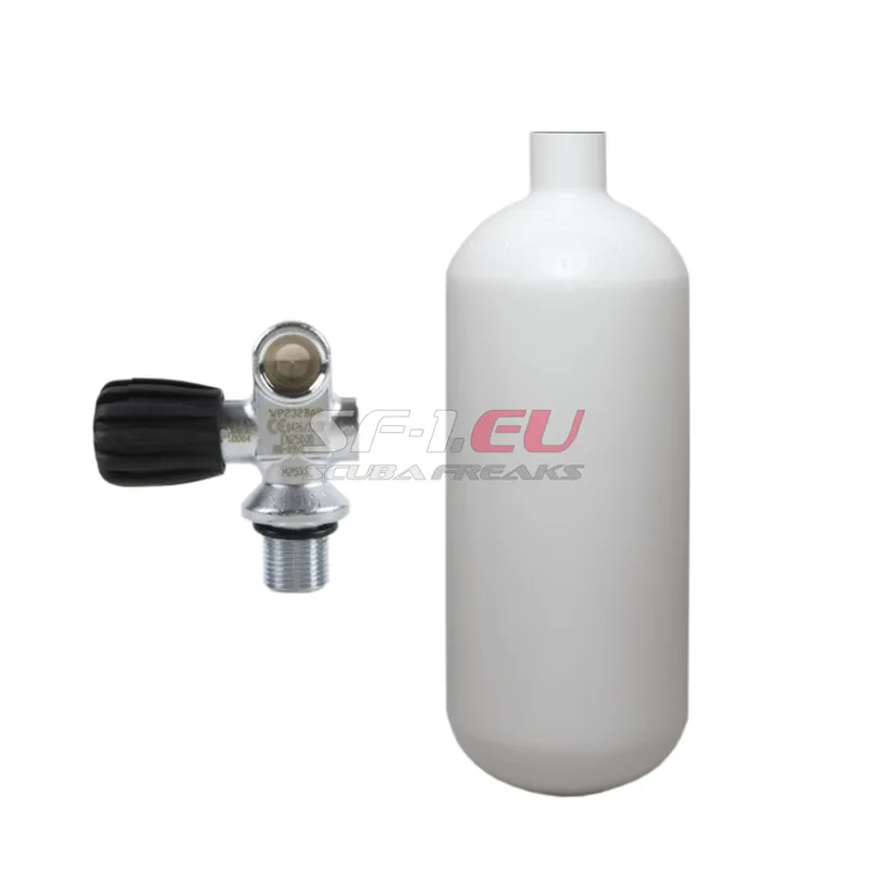 Aktuell 2 l konvex 232 bar Stahlflasche weiß ECS mit Monoventil (Rubber Knob links)