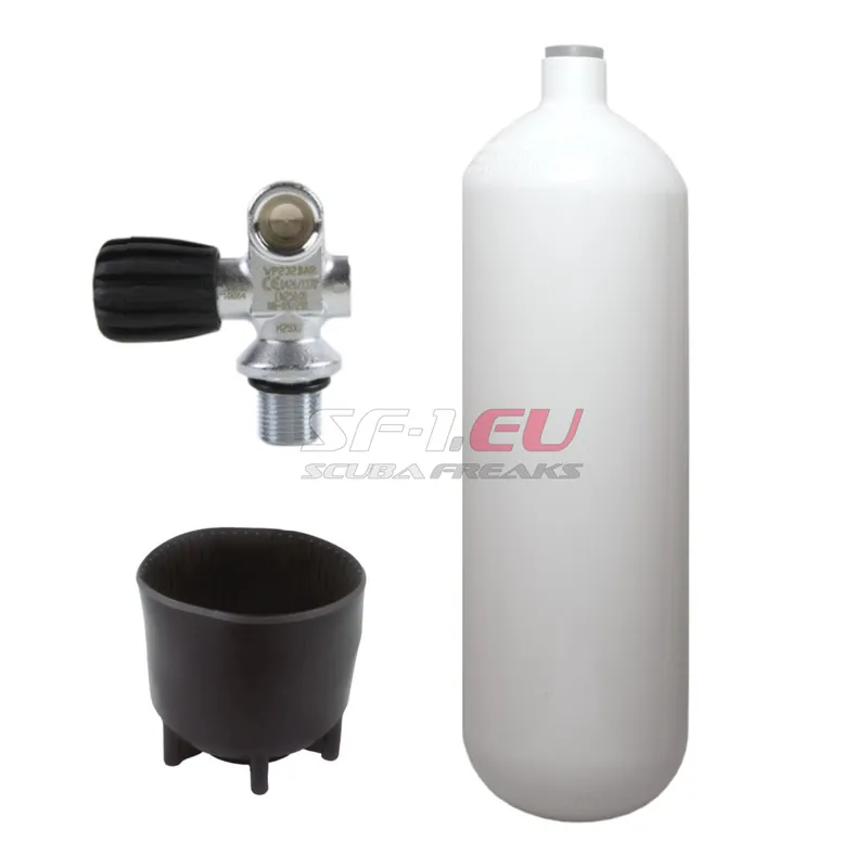 5 l konvex 232 bar Stahlflasche weiß ECS mit Monoventil (Rubber Knob links) und Standfuß Direktkauf