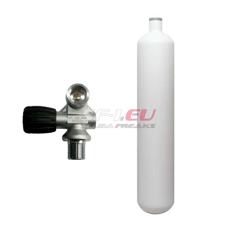 Billig 3 l konvex 300 bar Stahlflasche weiß ECS mit Monoventil (Rubber Knob links)