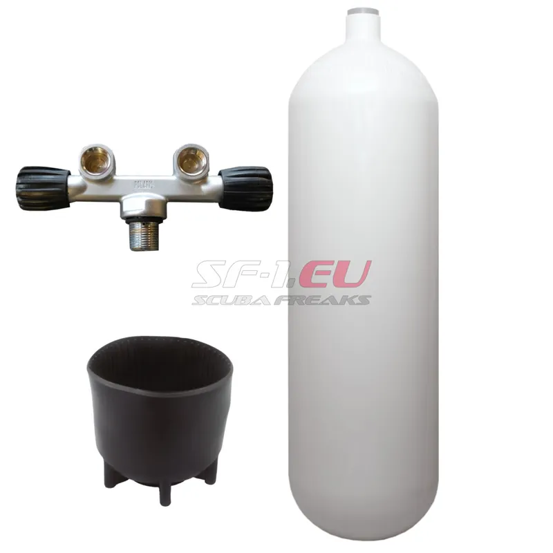 Neue Kollektion 10 l konvex 300 bar Stahlflasche weiß ECS mit Polaris T-Ventil, Fuss
