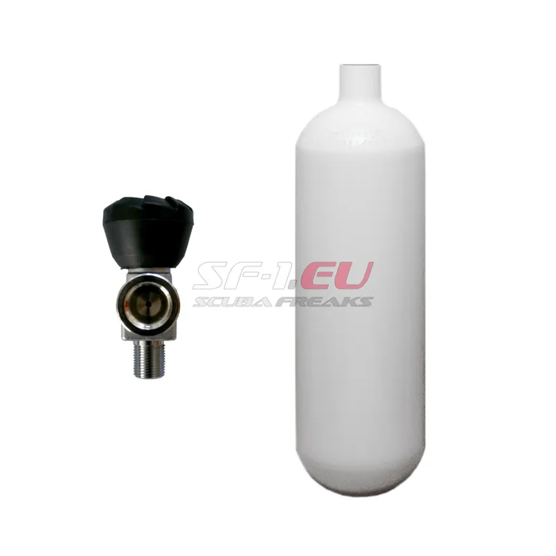 Neue Kollektion 1 l konvex 200 bar Stahlflasche weiß ECS mit Monoventil (Rubber Knob oben)