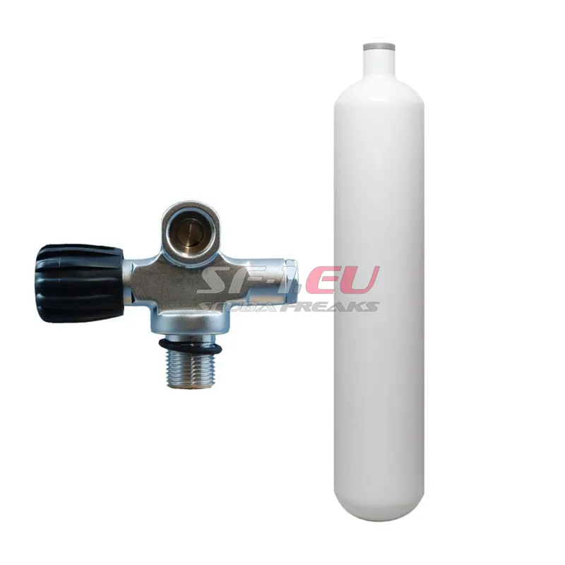 3 l konvex 300 bar Stahlflasche weiß ECS mit Brückenventil (Rubber Knob links) Nur Heute