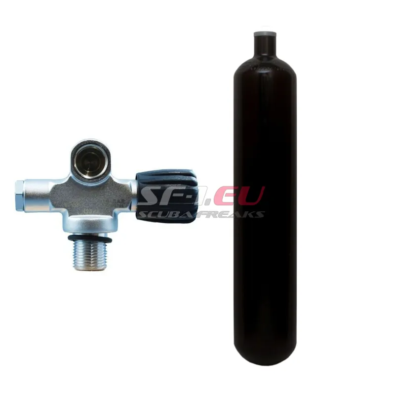 3 l konvex 300 bar Stahlflasche schwarz ECS mit Brückenventil (Rubber Knob rechts) Bestpreis