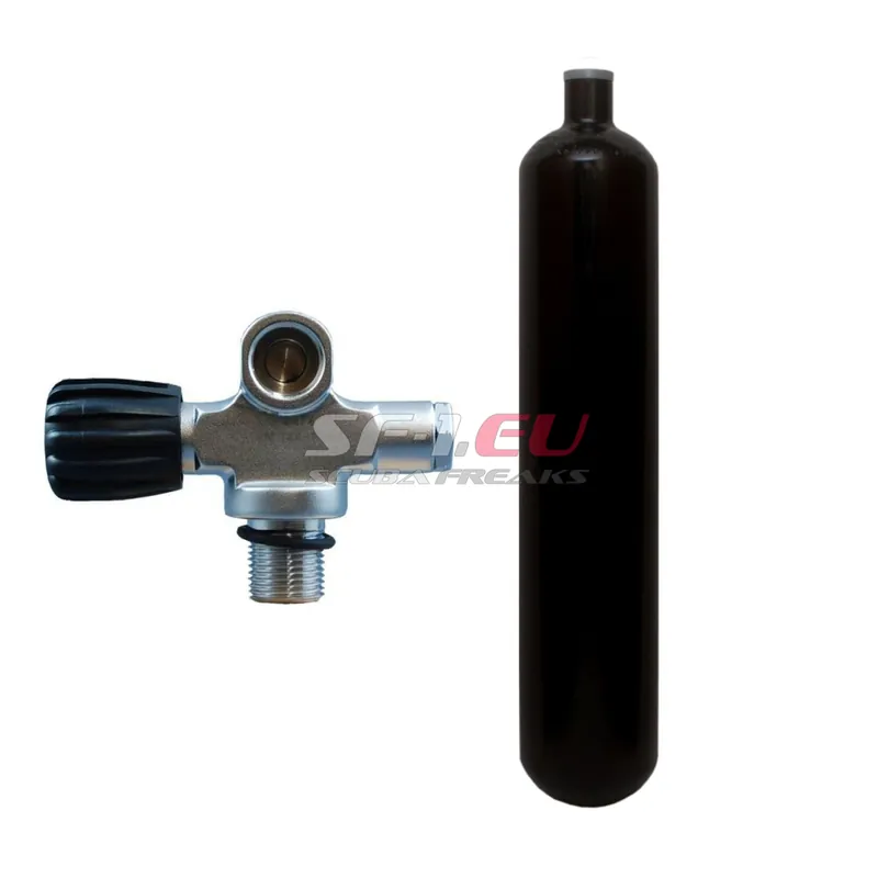 3 l konvex 300 bar Stahlflasche schwarz ECS mit Brückenventil (Rubber Knob links) Geprüft