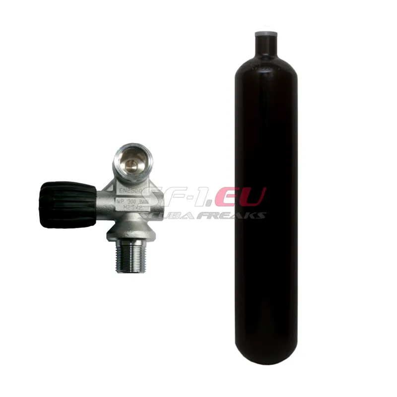 3 l konvex 300 bar Stahlflasche schwarz ECS mit Monoventil (Rubber Knob links) Geprüft