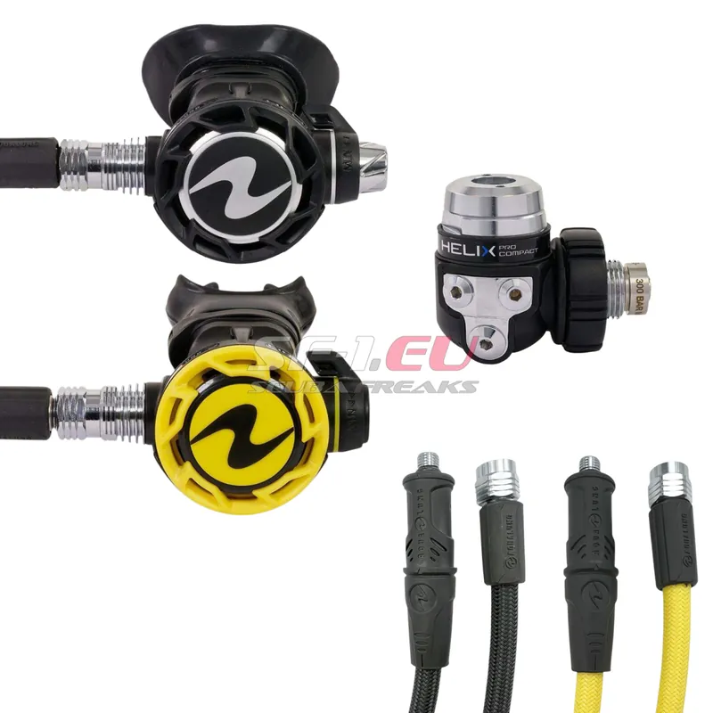 Zertifiziert AquaLung Helix Compact Pro Atemreglerset DIN - Flex 75 & 90 cm