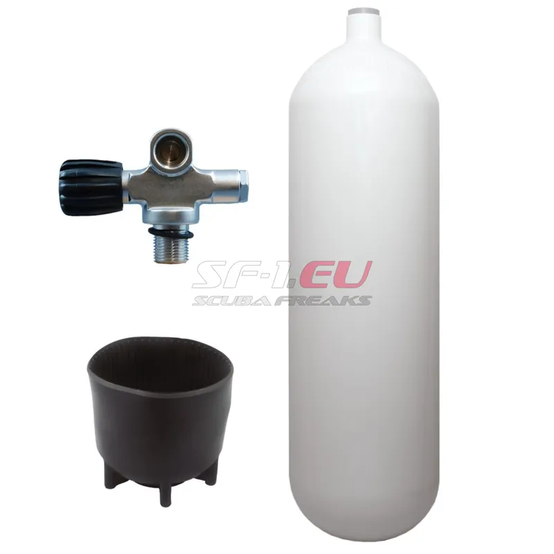 Knallerangebot 10 l konvex 232 bar Stahlflasche weiß ECS mit Brückenventil (Rubber Knob links), Fuss