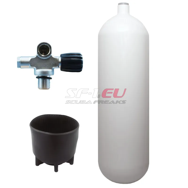 10 l konvex 232 bar Stahlflasche weiß ECS mit Brückenventil (Rubber Knob rechts), Fuss Expressversand