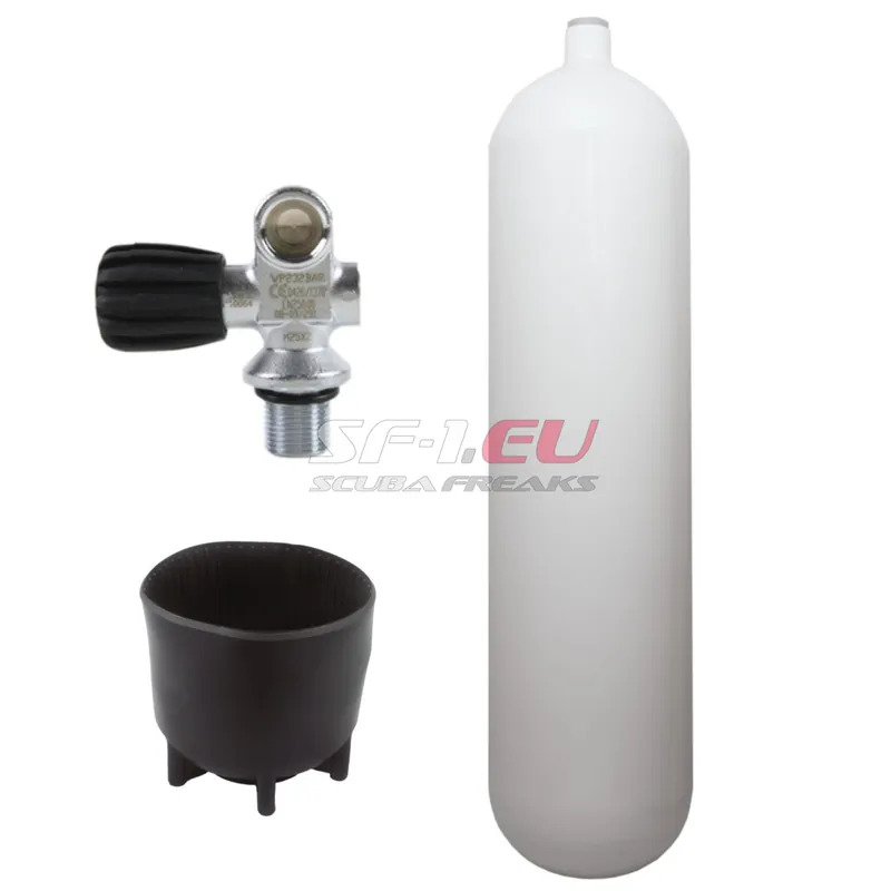 Preisreduziert 12 l konvex 232 bar Stahlflasche weiß ECS mit Monoventil (Rubber Knob links), Fuss