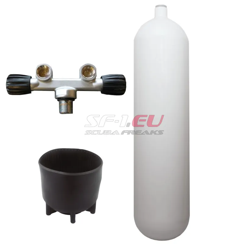 Markenprodukt 12 l konvex 232 bar Stahlflasche weiß ECS mit T-Ventil, Fuss