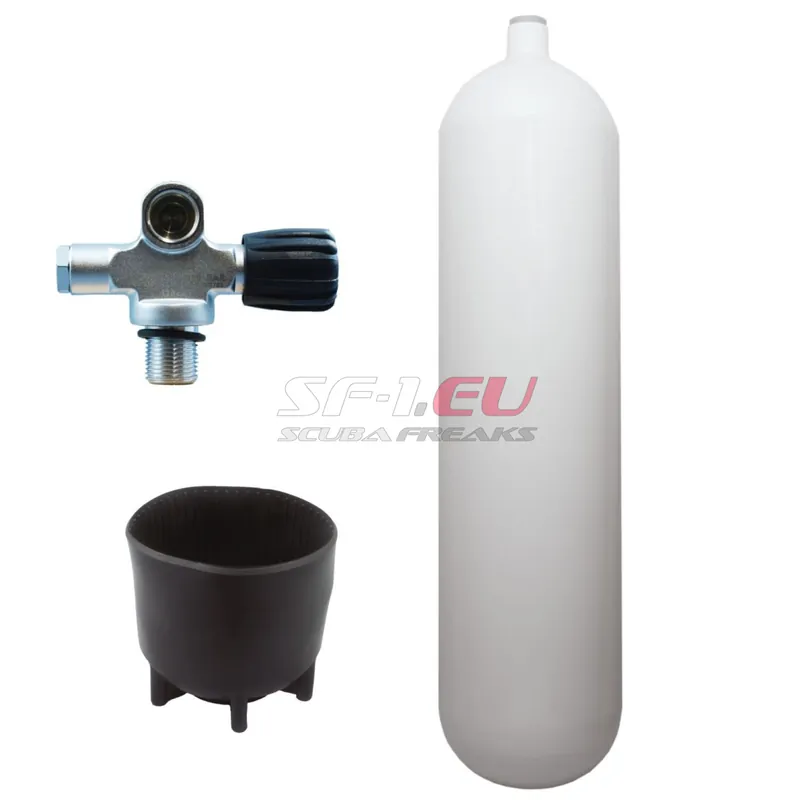 Must-Have 12 l konvex 232 bar Stahlflasche weiß ECS mit Brückenventil (Rubber Knob rechts), Fuss