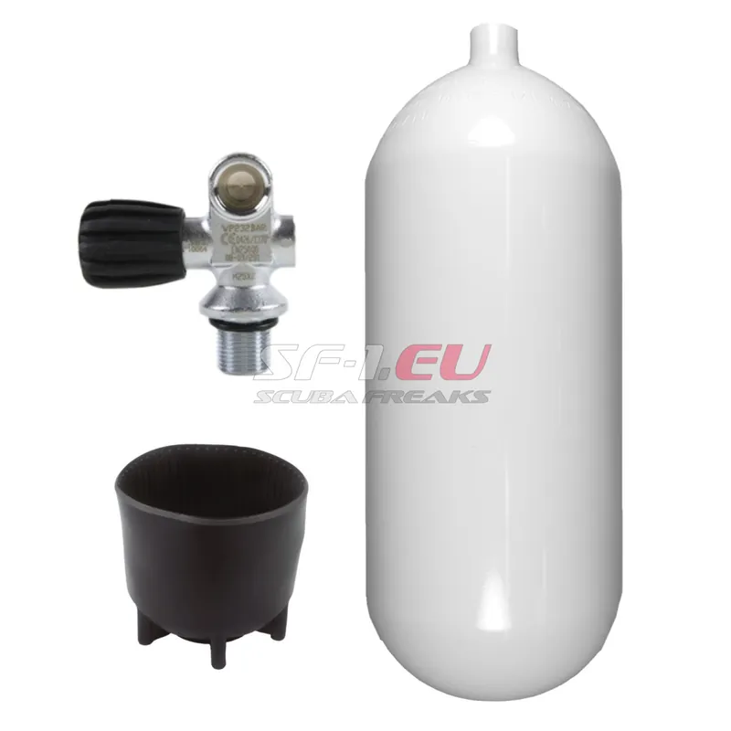 Bestseller 15 l konvex 232 bar Stahlflasche weiß ECS mit Monoventil (Rubber Knob links), Fuss
