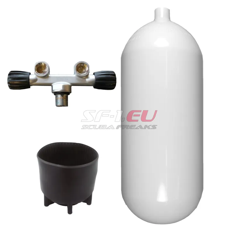 15 l konvex 232 bar Stahlflasche weiß ECS mit T-Ventil, Fuss Abverkauf