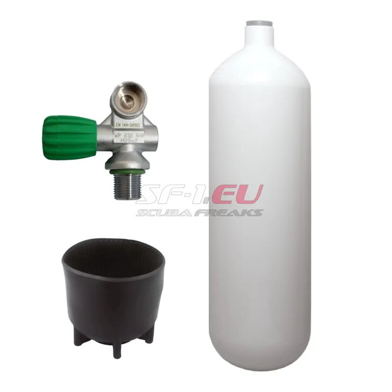 5 l konvex 232 bar Stahlflasche weiß ECS mit Nitrox Monoventil (Rubber Knob links) und Standfuß Heißes Angebot