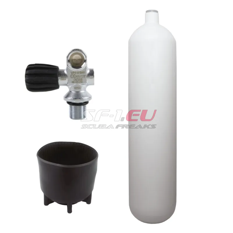 Online Kaufen 7 l konvex 232 bar Stahlflasche weiß ECS mit Monoventil (Rubber Knob links) und Standfuß