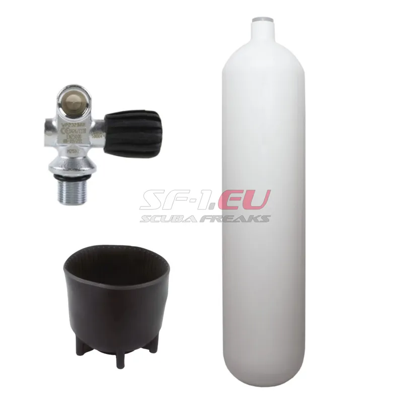 Bestseller 7 l konvex 232 bar Stahlflasche weiß ECS mit Monoventil (Rubber Knob rechts) und Standfuß
