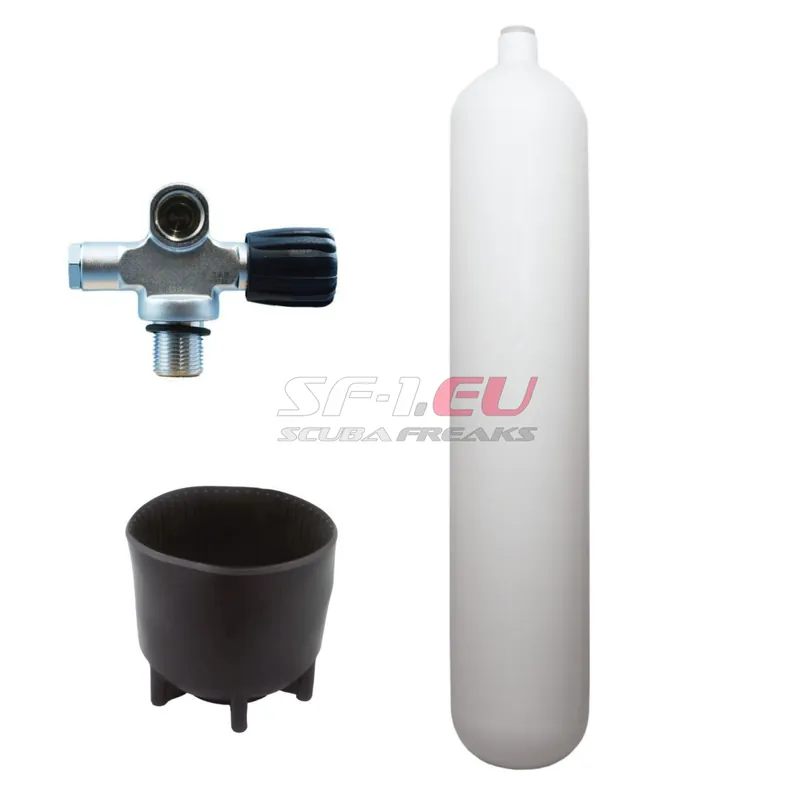 Versand Am Gleichen Tag 8.5 l konvex 232 bar Stahlflasche weiß ECS mit Brückenventil (Rubber Knob rechts) und Standfuß