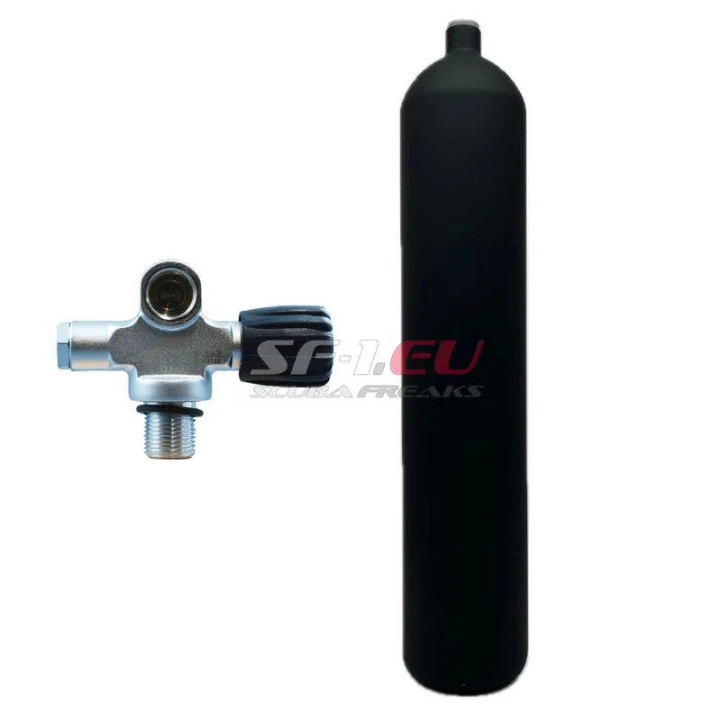 Expressversand 8.5 l konkav 232 bar Stahlflasche schwarz ECS mit Brückenventil (Rubber Knob rechts)