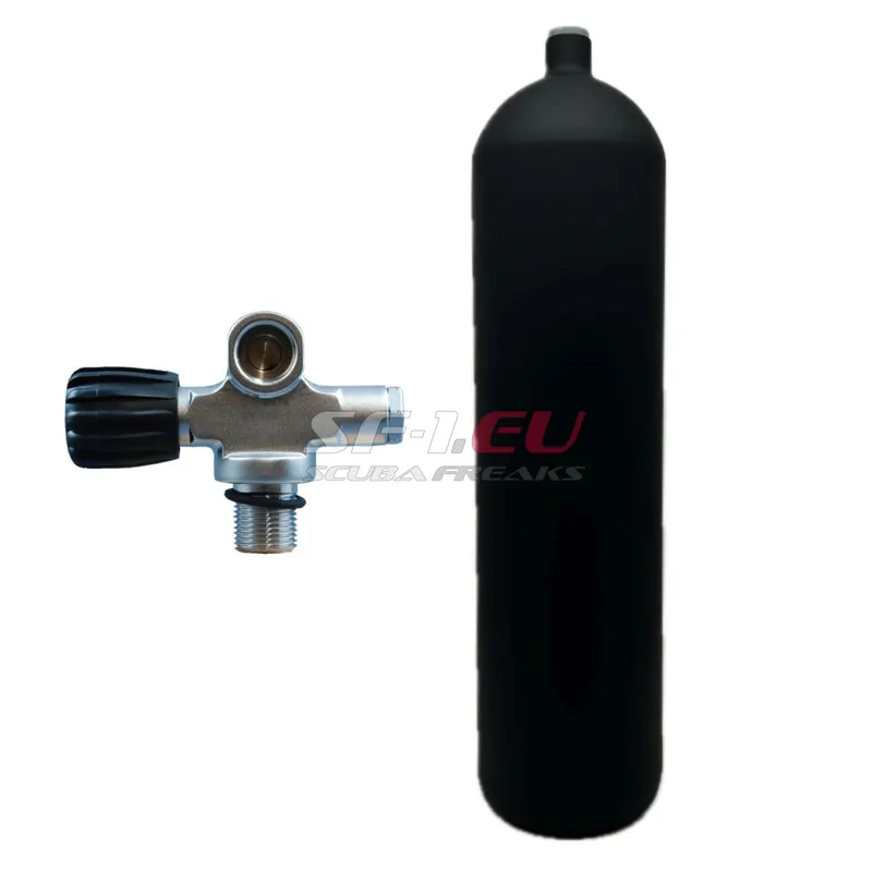Abverkauf 12 l konkav 232 bar Stahlflasche schwarz ECS mit Brückenventil (Rubber Knob links)