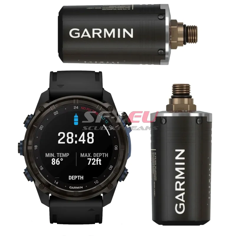 Sonderaktion GARMIN Descent Mk3i 51 mm grau mit schwarzem Silikonarmband und 2 GARMIN T2 Sendern