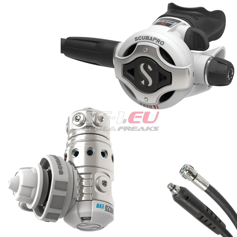Scubapro MK25 EVO weiß Stage Set aus MK25 EVO weiß - S620Ti weiß - Gummi 75 cm Top-Seller