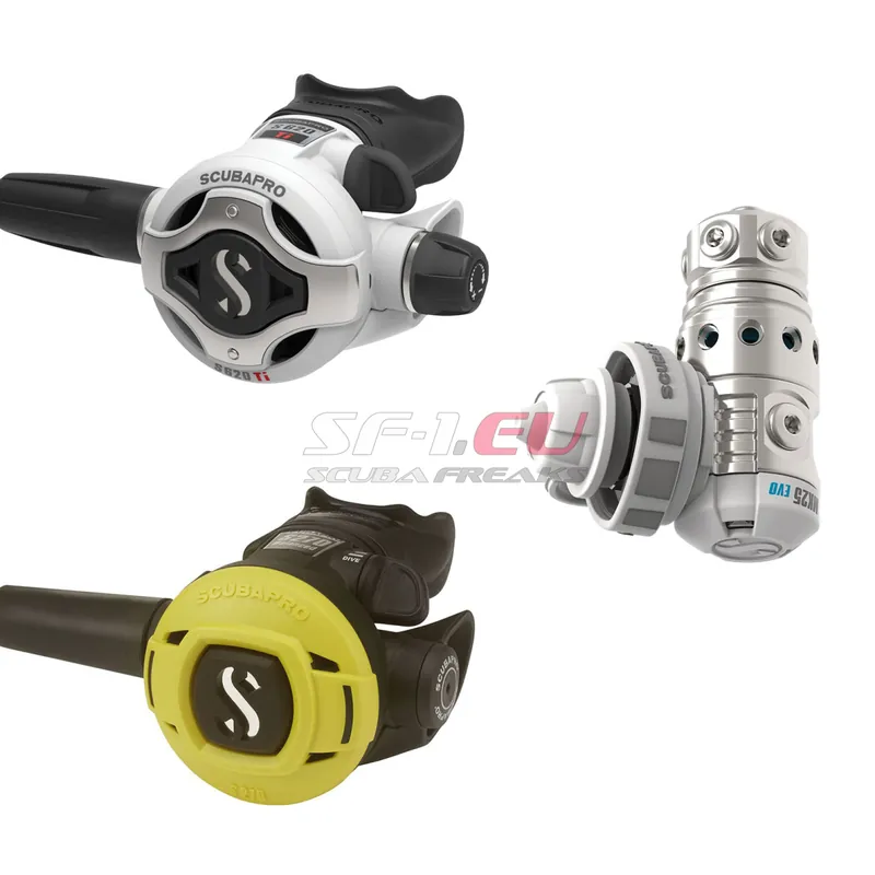 Scubapro MK25 EVO weiß Atemreglerset aus MK25 EVO DIN weiß mit S620Ti weiß und S270 Octo - Gummi 75 & 100 cm Knallerangebot