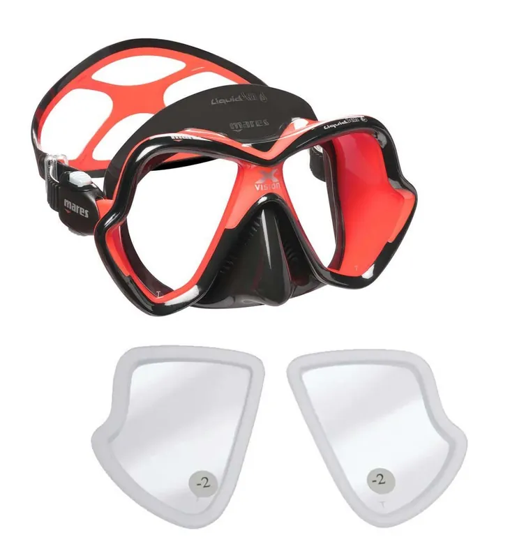 MARES X-VISION ULTRA LiquidSkin MASKENSET MIT DIOPTISCHEN LINSEN - Sonderpreis Černá - Červená Garantierte Lieferung