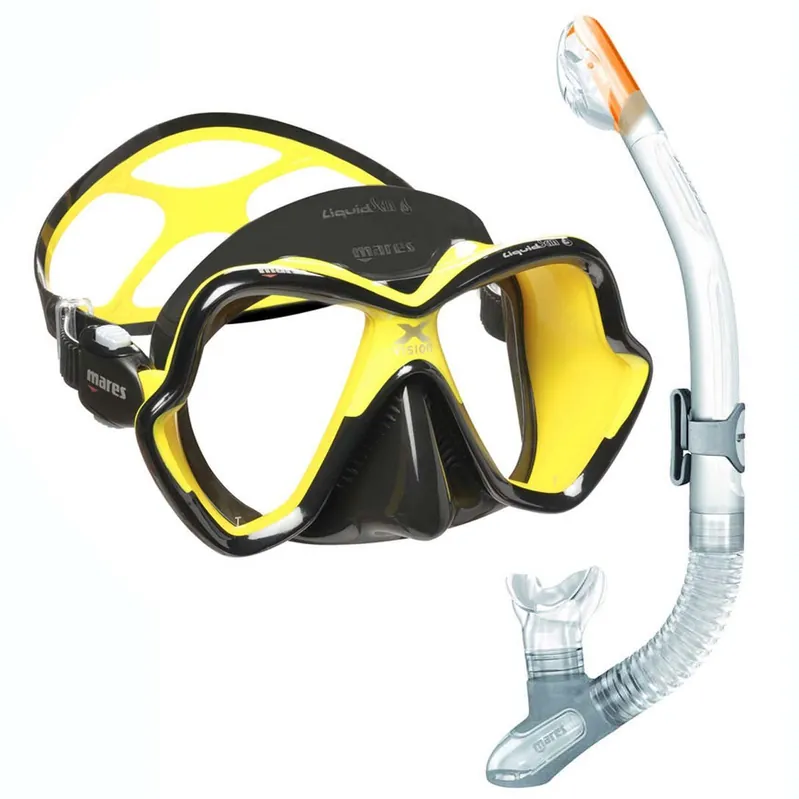 MARES X-VISION ULTRA LS LiquidSkin Tauchmaske + ERGO DRY Trockenschnorchel (Klar) Černá - Žlutá Neue Kollektion