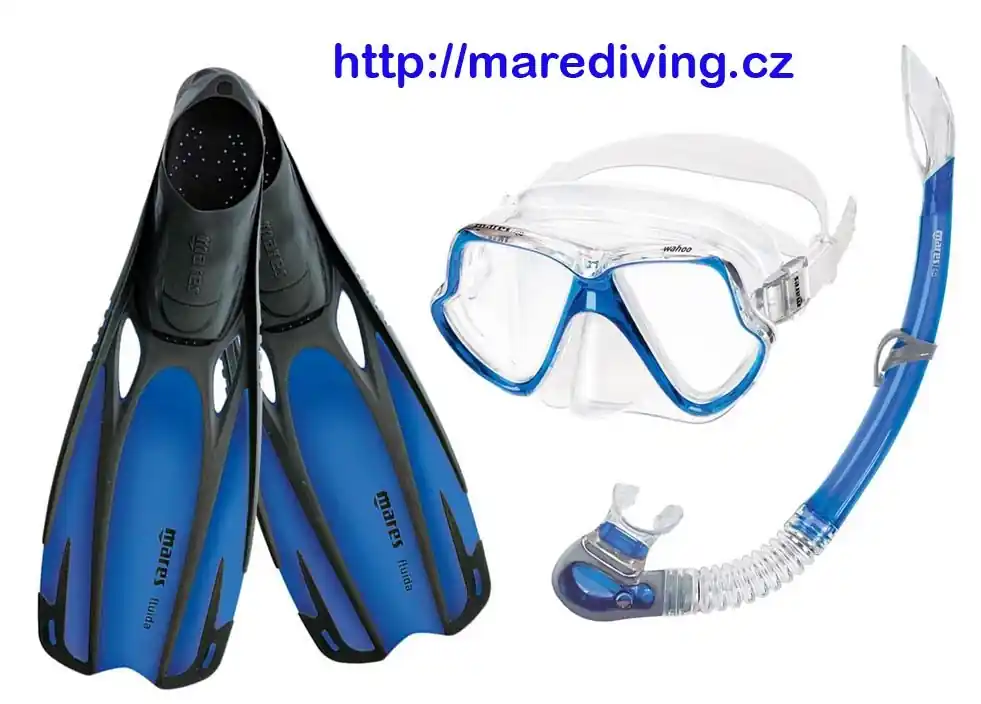 Billig Maske + Schnorchel + Flossen - MARES SET WAHOO Blau 38/39