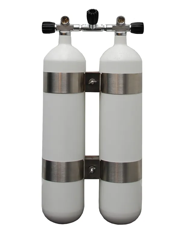 ECS Doppel 7 L /300 bar Stahl TG mit V4TEC Schellen und Absperrbrücke, Flaschenabstand 40mm Super-Preis