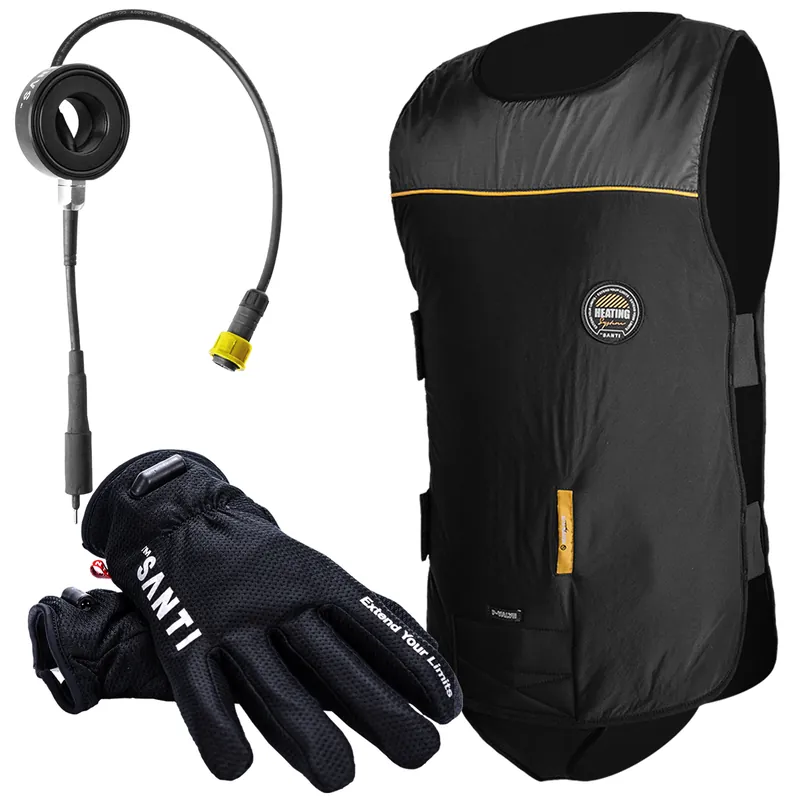 Zertifiziert SANTI Premium Set (Heizweste +Heizhandschuhe +Anzugdurchführung) Größe Handschuhe XS (6), passend für Apeks Ventile, Größe Weste XS