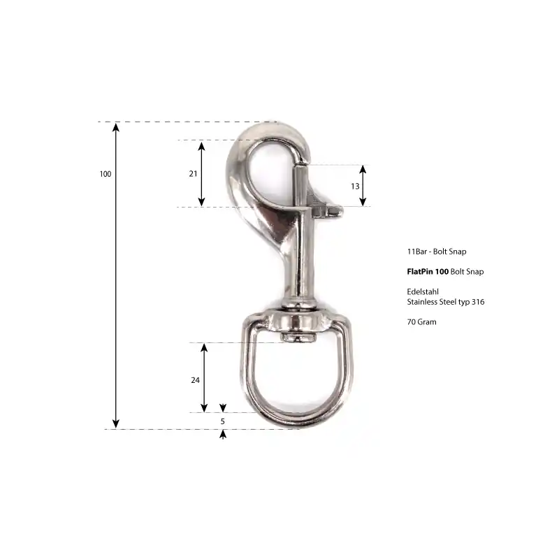 11BAR - Flatpin Boltsnap - 100mm Edelstahl V4A Neuheit