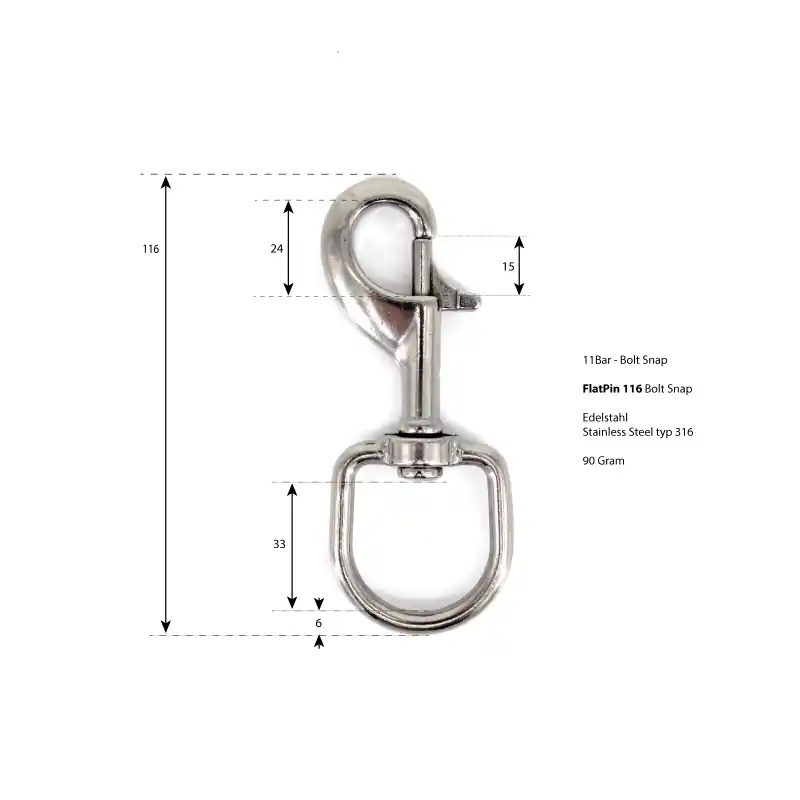 11BAR - Flatpin Boltsnap - 116mm Edelstahl V4A Preisknaller