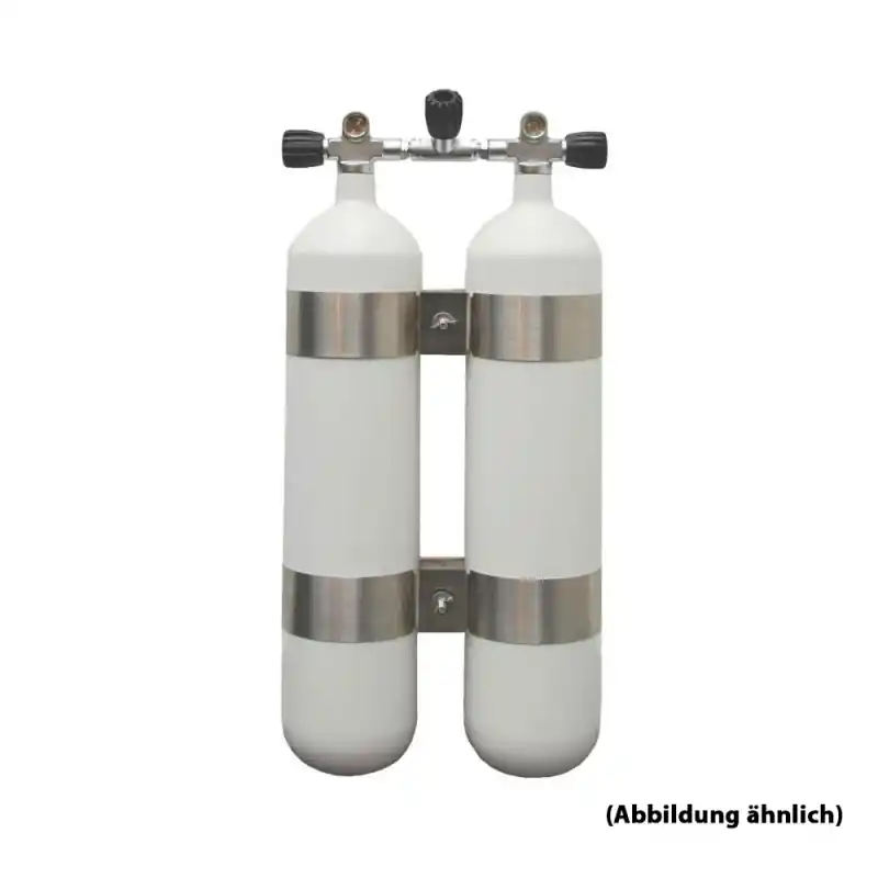 Rabatt Stahl Doppelgerät mit Absperrbrücke und V4tec Schellen 2x7 L 300bar 40mm