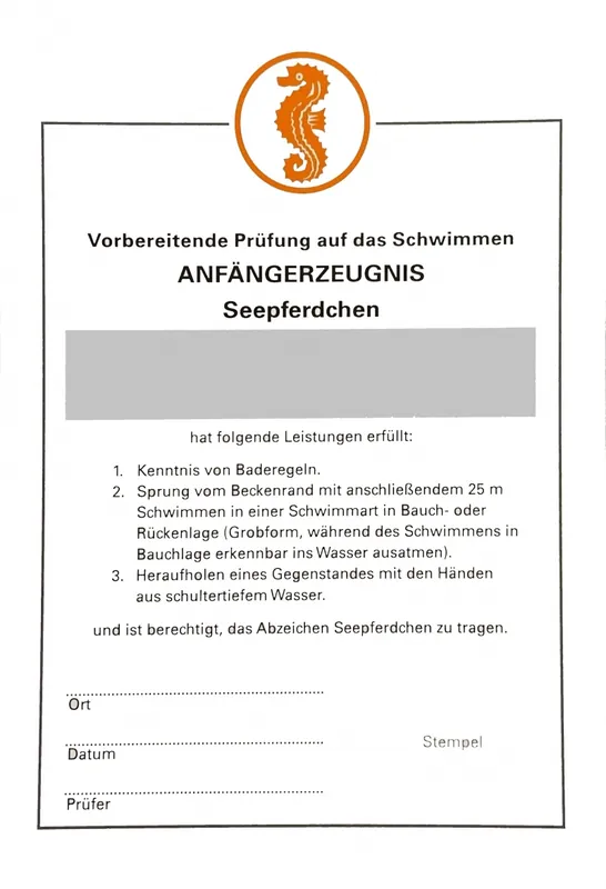 Frühschwimmerzeugnis Seepferdchen Neue Kollektion