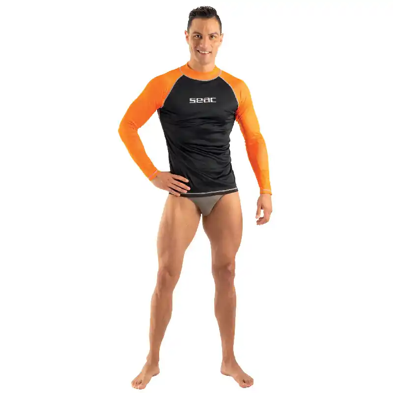 Billig Seac T-Sun Long Herren Schwarz/Orange Rashguard